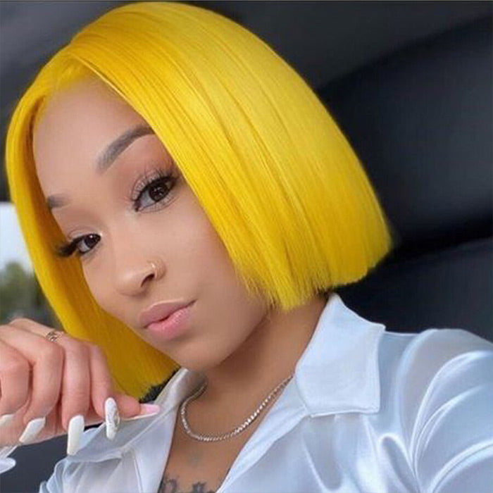 Yellow Straight Human Hair Bob Wigs 13x4 Brazilian Remy Colored Short Bob Wigs Glueless Human Hair Wigs