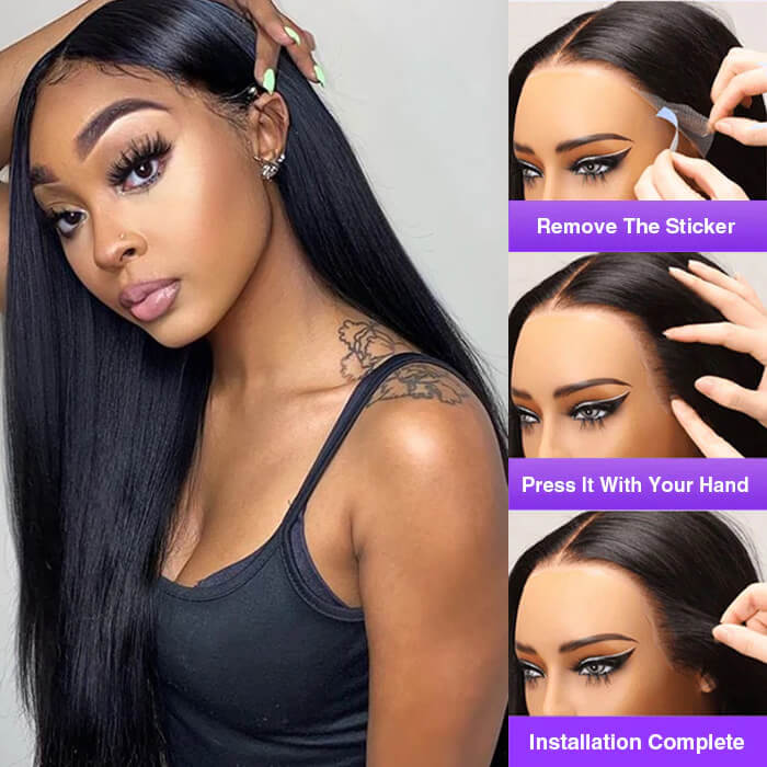 Pre Bleached Straight No Glue Wigs 13x4 Invisible Transparent Lace Front Human Hair Wigs Gluelless Pre-All Wig