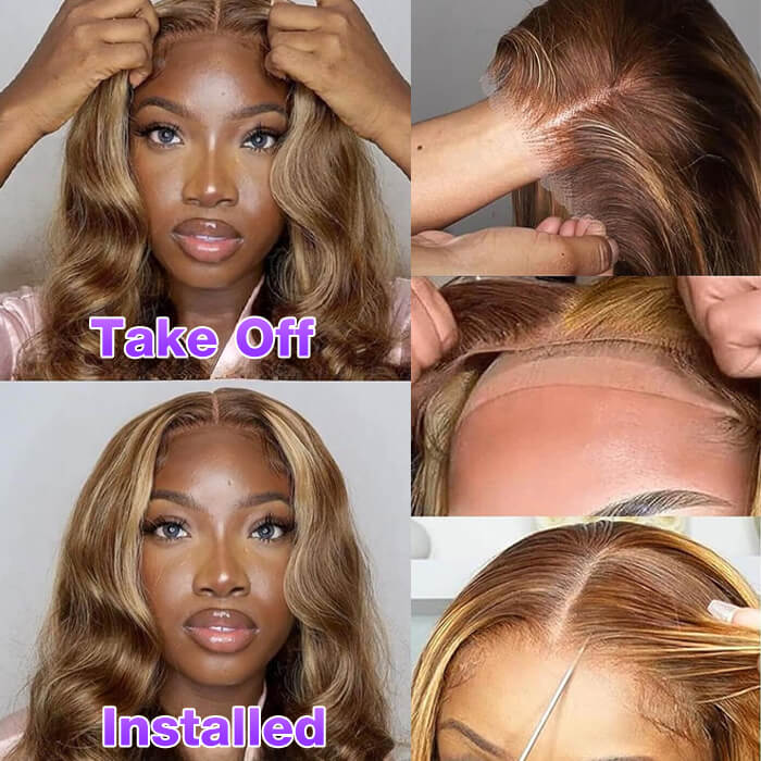 8x5 Glueless Lace Honey Blonde Body Wave Wig With Bleached Knots Put and Go Wig