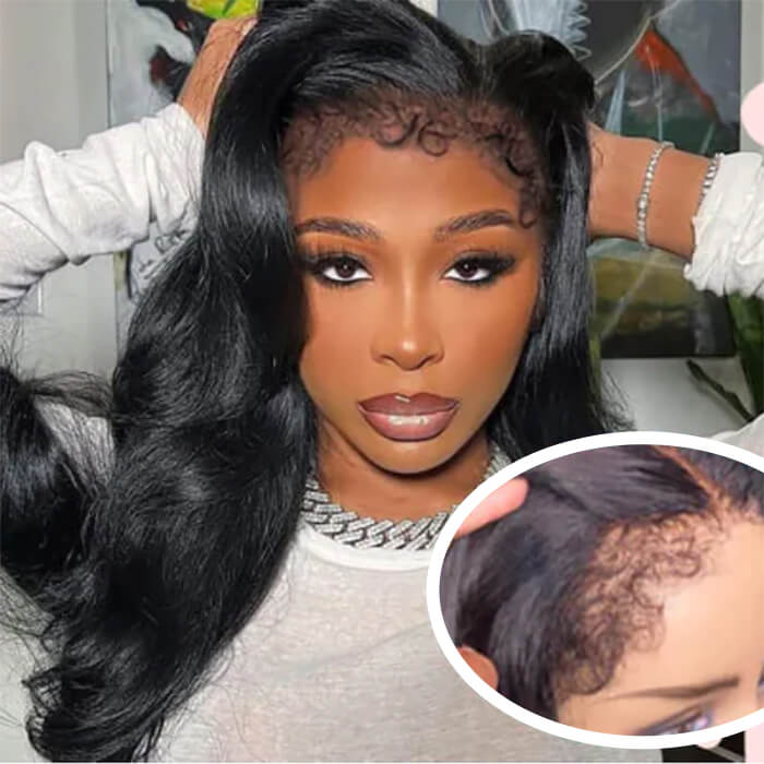 Natural 4C Edges Curly Baby Hair 13X4 HD Lace Front Human Hair Wigs Body Wave Wigs