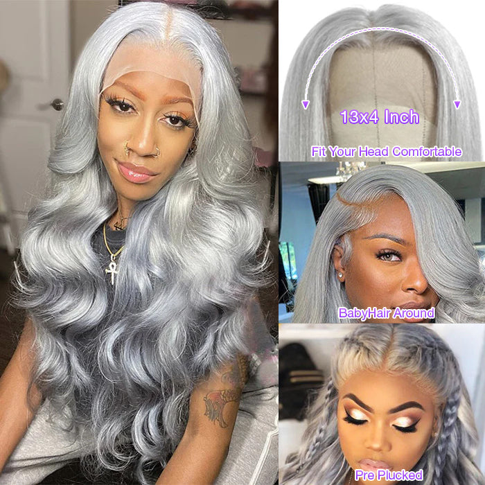 Grey Human Hair Wig 13x4 HD Lace Frontal Wig Colored Human Hair Wigs For Women