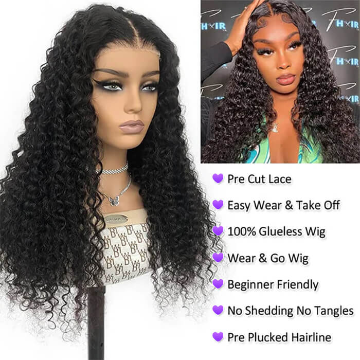 Curly Hair 4x4 5x5 Pre Cut HD Lace Closure Human Hair Wigs Ready & Go Glueless Wigs