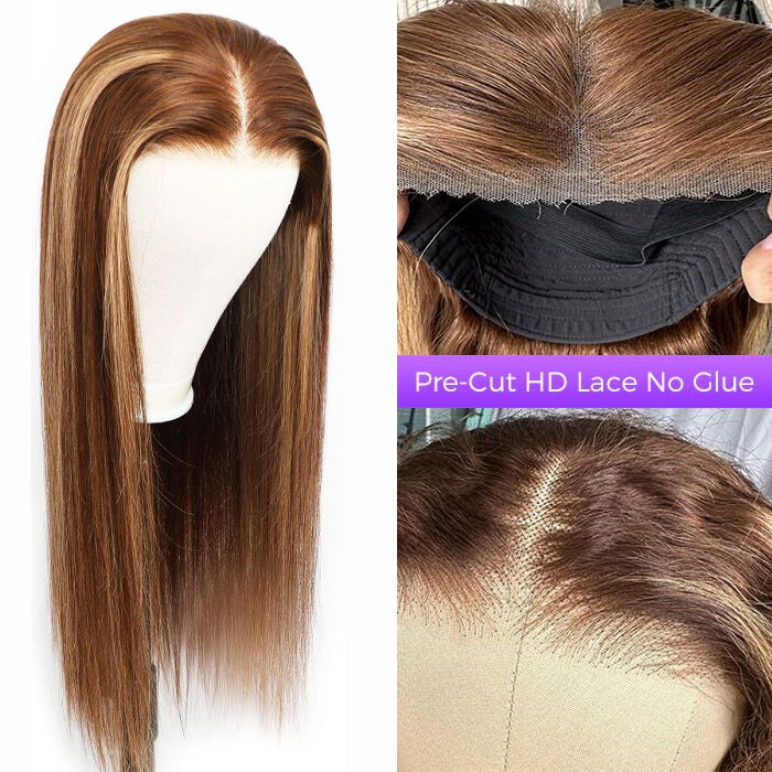 4/27 Blonde Highlight 4x4 Pre Cut HD Lace Quick & Easy Glueless Wig