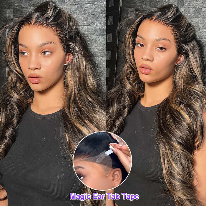 Highlight 13x6 Full Transparent Lace Front Wigs Body Wave Glueless Real to Wear Wig