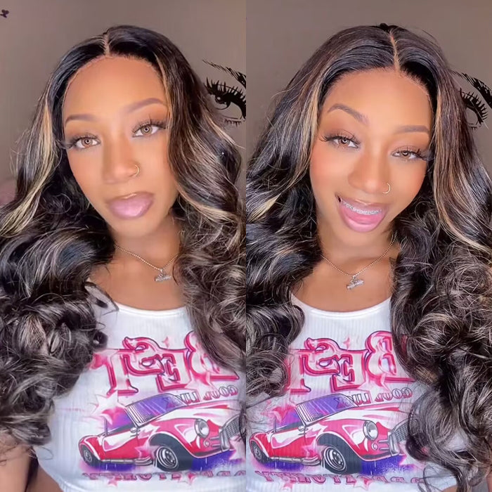 Highlight 13x6 Full Transparent Lace Front Wigs Body Wave Glueless Real to Wear Wig