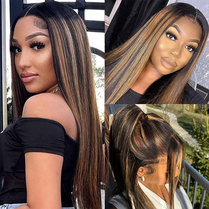 Balayage Highlight 1b/30 Straight HD Lace Frontal Wigs Human Hair Pre Plucked Hairline