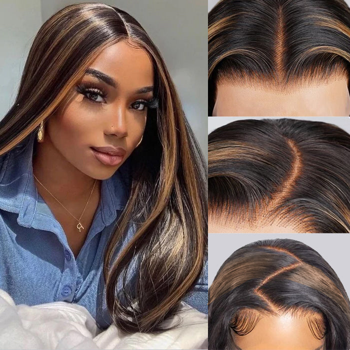 Balayage Highlight 1b/30 Straight HD Lace Frontal Wigs Human Hair Pre Plucked Hairline