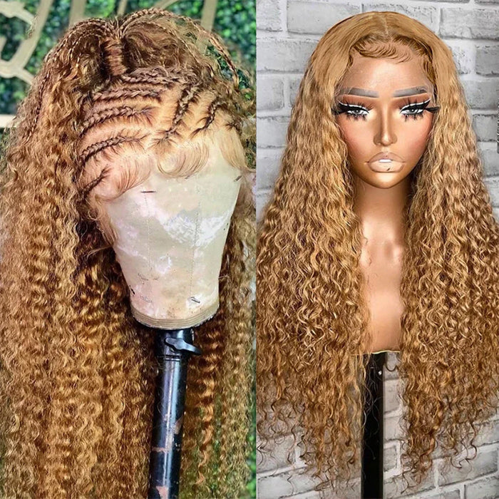 #27 Honey Blonde Deep Wave HD Lace Front Human Hair Wig with Pre Plucked