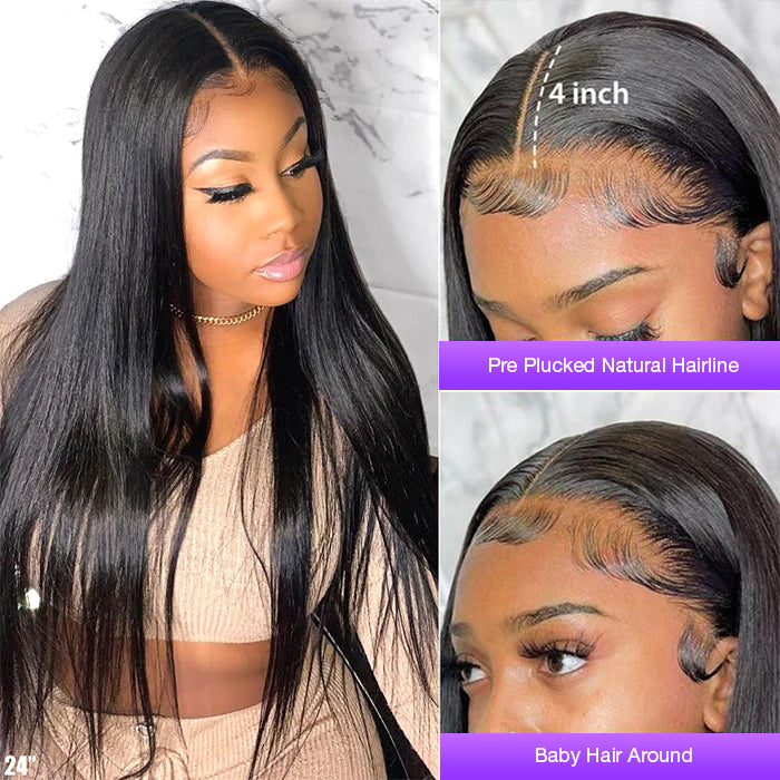 Middle Part 13x4 T-Part Lace Front Wigs for Black Women Human Hair Pre Plucked Glueless Brazilian Virgin Hair