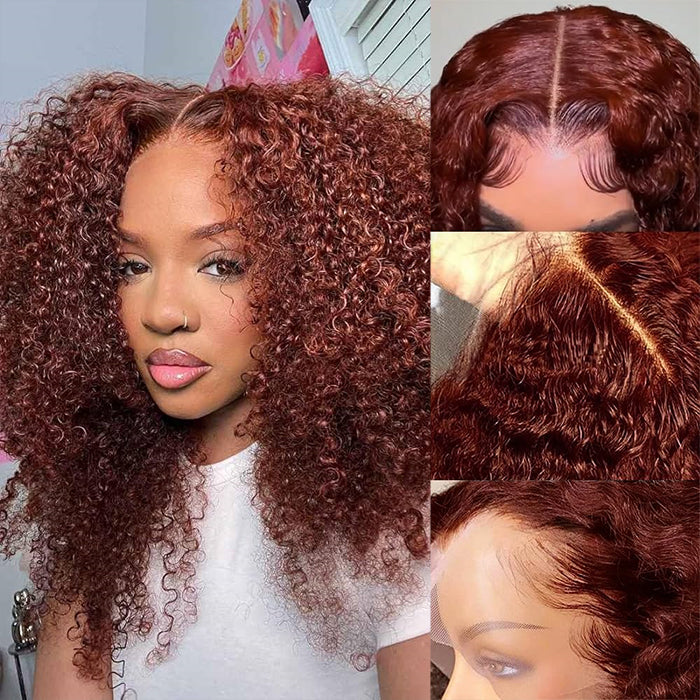 Reddish Brown Color Curly Short Bob Wigs 13X413x6 HD Lace Front Human Hair Wigs Pre-Plucked Hairline