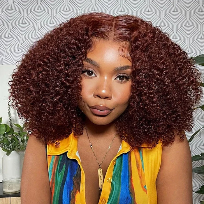 Reddish Brown Color Curly Short Bob Wigs 13X413x6 HD Lace Front Human Hair Wigs Pre-Plucked Hairline