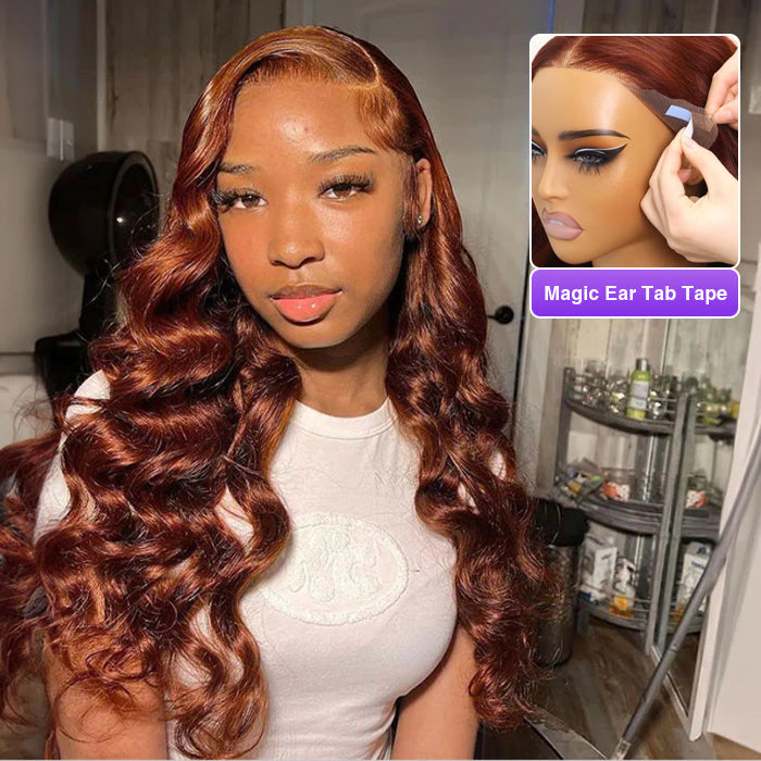 13x4 Lace Front Reddish Brown Body Wave Real Ear to Ear Lace Put on and Go Pre-All Glueless Wig