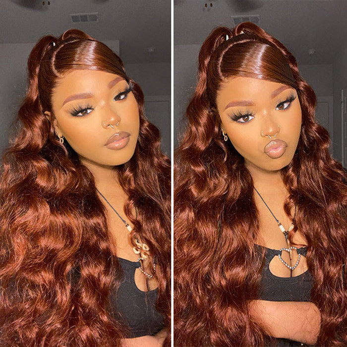 13x4 Lace Front Reddish Brown Body Wave Real Ear to Ear Lace Put on and Go Pre-All Glueless Wig