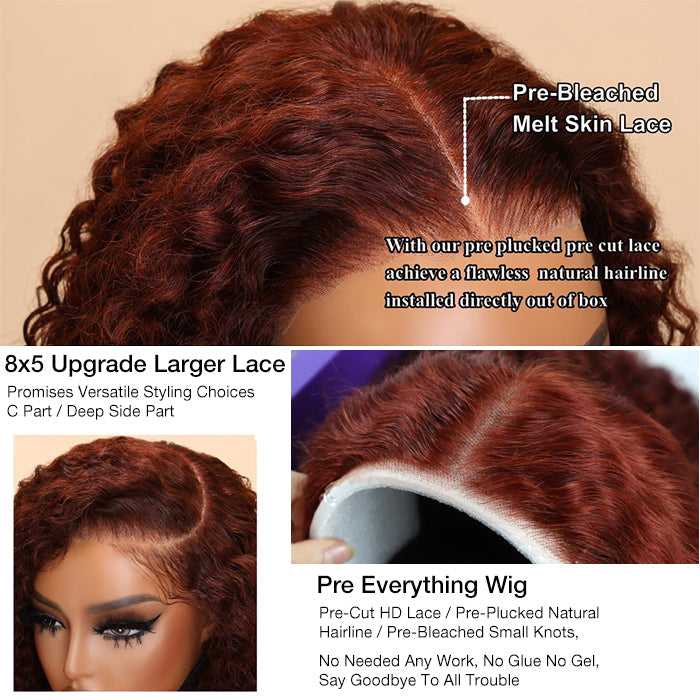 #33 Reddish Brown Glueless Ready & Go Wigs 8*5 Pre Cut Lace Closure Wigs