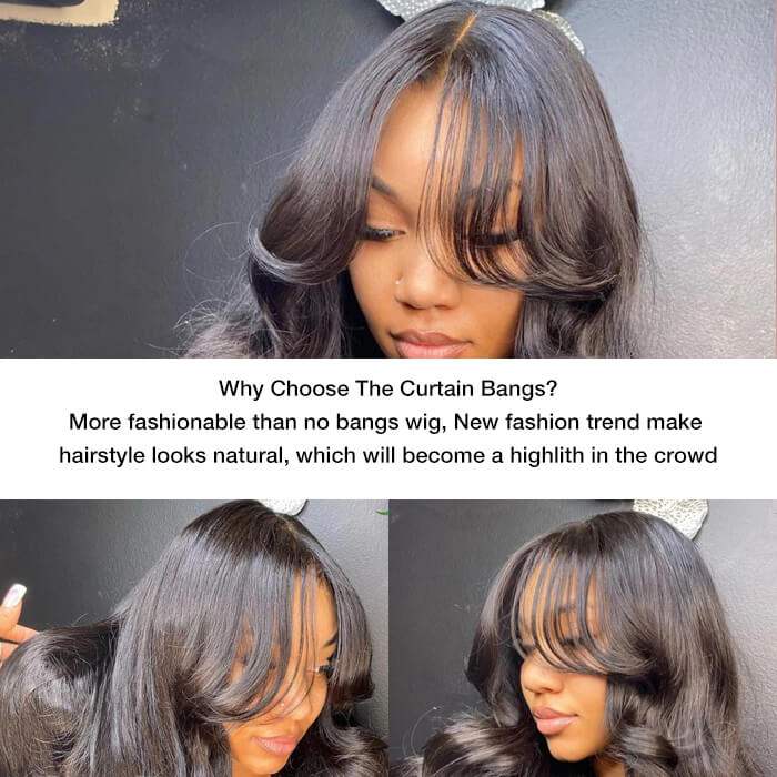 Curtain Bangs Wigs Body Wave 13x4/13x6 Glueless HD Lace Human Hair Wigs with Pre Bleached Knots