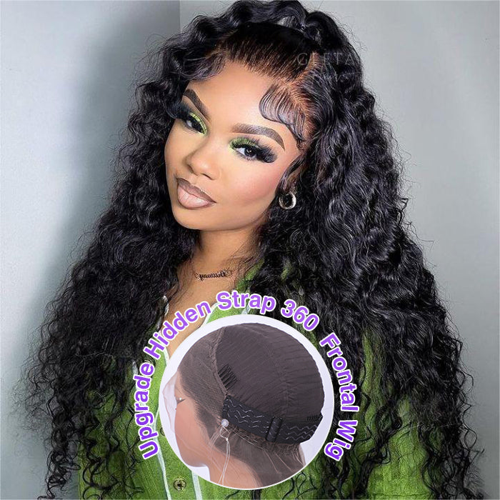 Water Wave Invisi-Pull String Snug Fit 360 HD Lace Frontal Glueless Wig WIth Bleached Knots