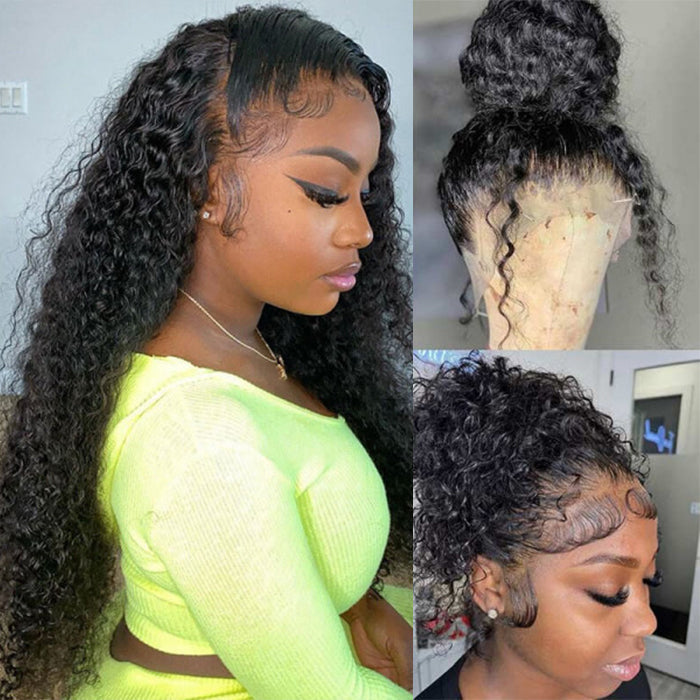 Invisible String Snug Fit 360 Curly Wig Pre Bleached 360 Full Lace Frontal Glueless Wig