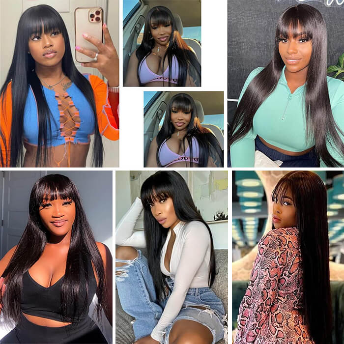 Glueless Human Hair Wigs with Bangs for Black Women Straight 2x4 HD Lace Wigs With Bangs