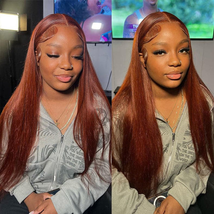 #33 Red Brown Auburn Colored Straight Lace Front Wig 13x4 13x6 HD Transparent Lace Frontal Wigs