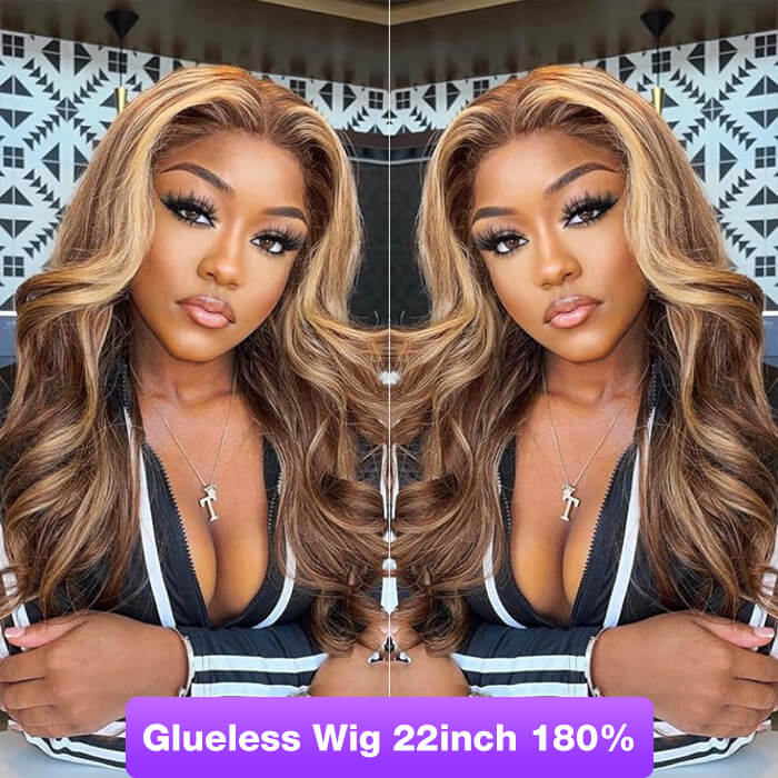 8x5 Glueless Lace Honey Blonde Body Wave Wig With Bleached Knots Put and Go Wig