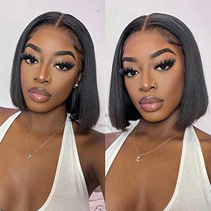 Glueless Lace Bob Wig 100% Human Hair 8x5 Pre Cut Lace Pre Plucked & Bleached