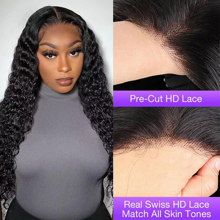 Deep Wave 4x4/5x5 Pre Cut HD Lace Closure Wig Human Hair Ready & Go Glueless Wigs-Air Wig