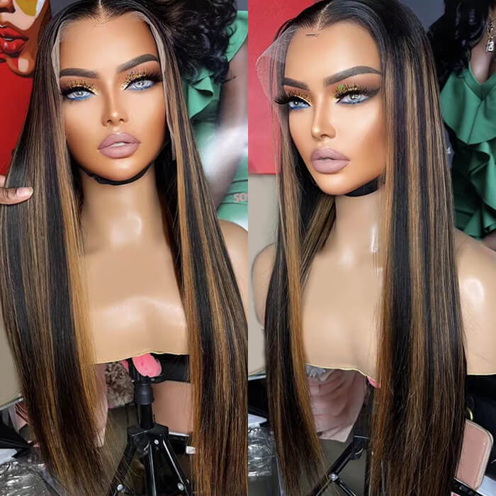 P1b/30 Balayage Highlight Body Wave Wig 13x6 Transparent Lace Front Human Hair Wigs