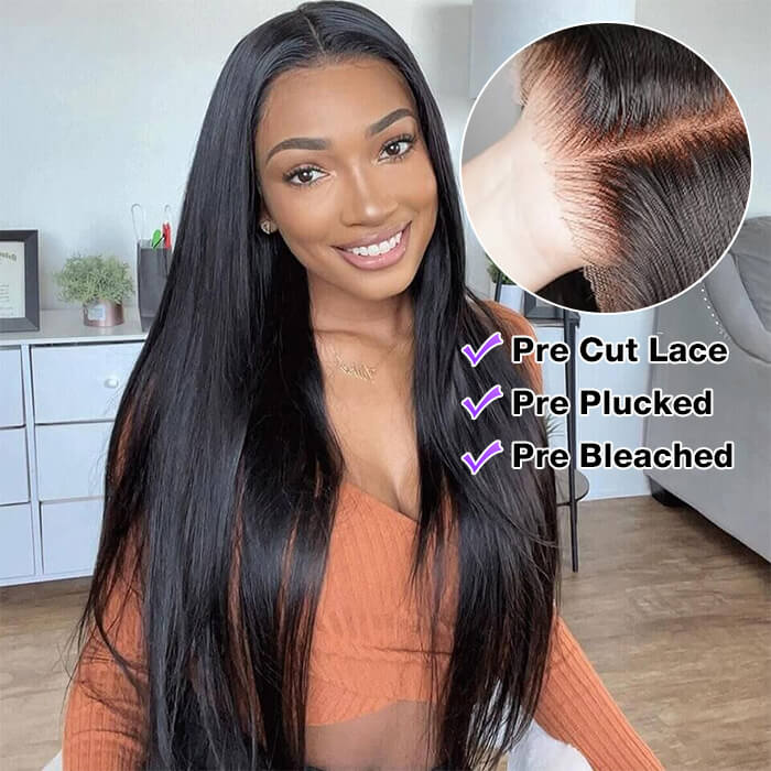 13x4 Pre-Cut Lace Front Straight Wig Real Ear To Ear Pre-Cut & Pre-Pluck & Pre-Bleached Pre-All Wig