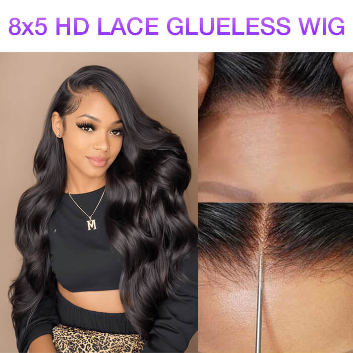 Bleached Knots | Upgrade 8x5 HD Pre Cut Lace Glueless Body Wave Lace Closure Wig Human Hair Ready & Go