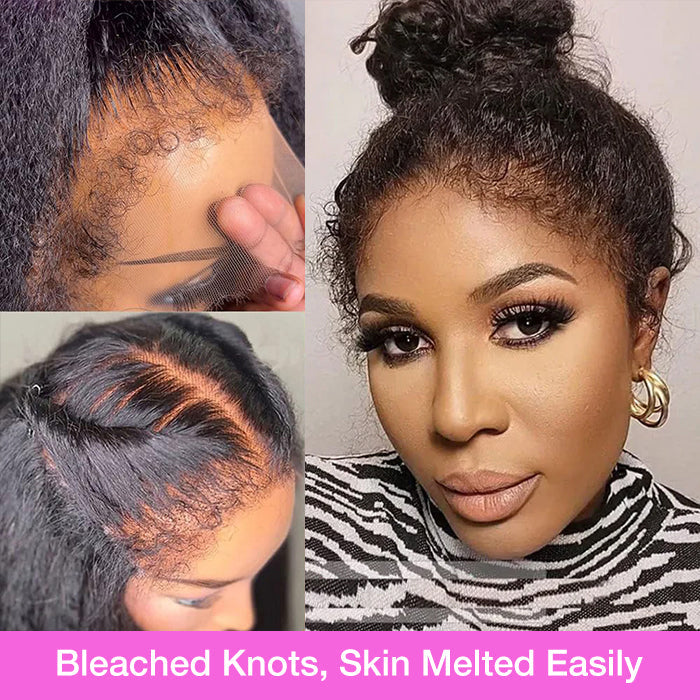 4C Curly Edges Invisi-String Snug Fit 360 Curly Lace Front Human Hair Wig Pre Bleached Knots with Curly Baby Hair All Around