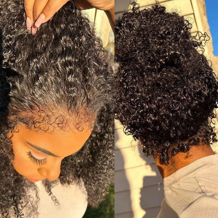 4C Curly Edges Invisi-String Snug Fit 360 Curly Lace Front Human Hair Wig Pre Bleached Knots with Curly Baby Hair All Around