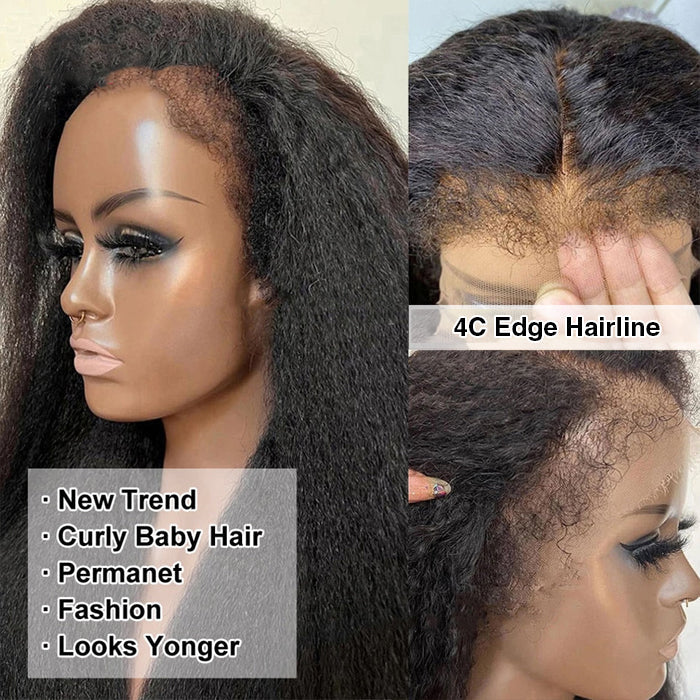 4C Edges Hairline Wig 13x4 HD Lace Front Wigs Human Hair With Curly Baby Hair Realistic Hairline