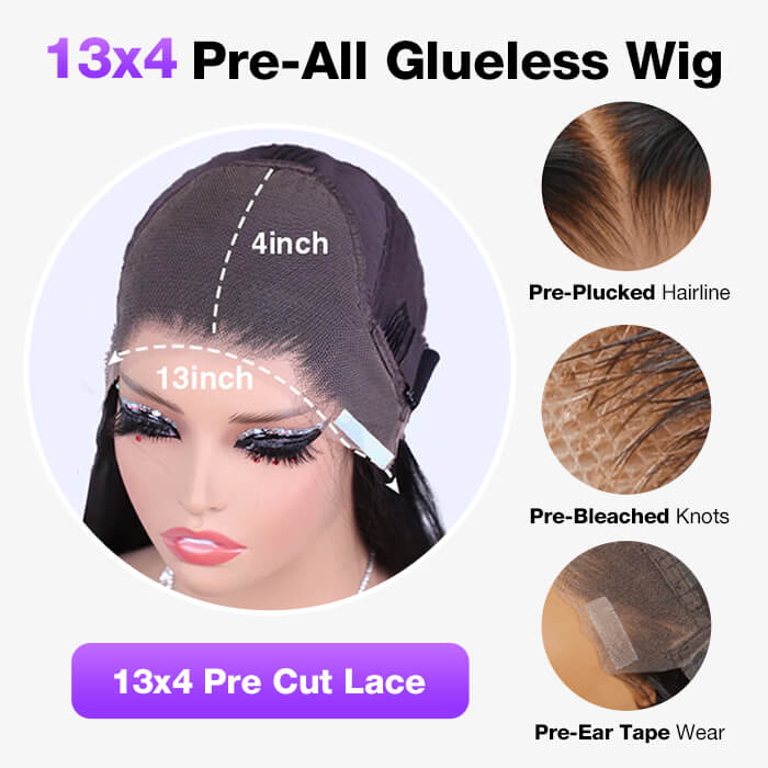 Pre Bleached Straight No Glue Wigs 13x4 Invisible Transparent Lace Front Human Hair Wigs Gluelless Pre-All Wig