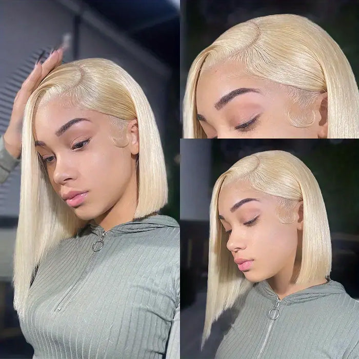 613 Blonde Straight Bob Wigs Human Hair Pre Plucked Glueless Lace Wig