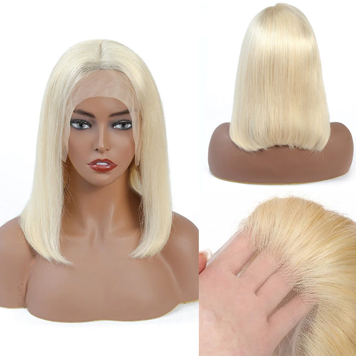 613 Blonde Straight Bob Wigs Human Hair Pre Plucked Glueless Lace Wig