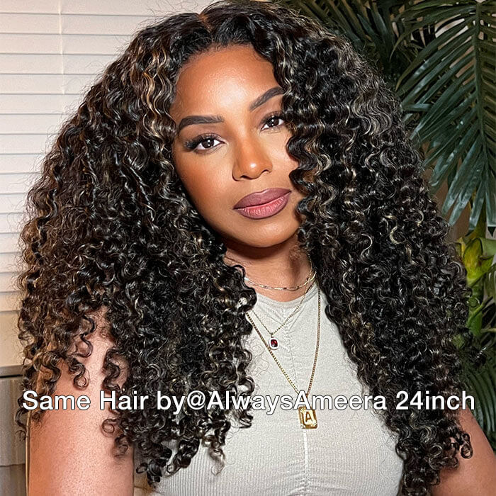 8x5 Balayage Black and Blonde Highlights Curly Wigs Put on and Go HD Lace Closure Wig