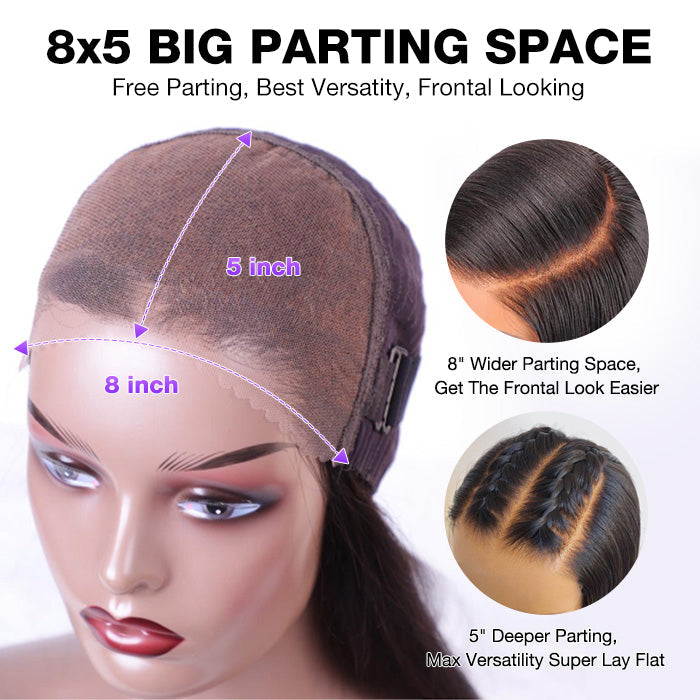 Glueless 8x5 Closure HD Lace Wig Loose Body Wave Ready Go Wig Pre-Plucked Hairline