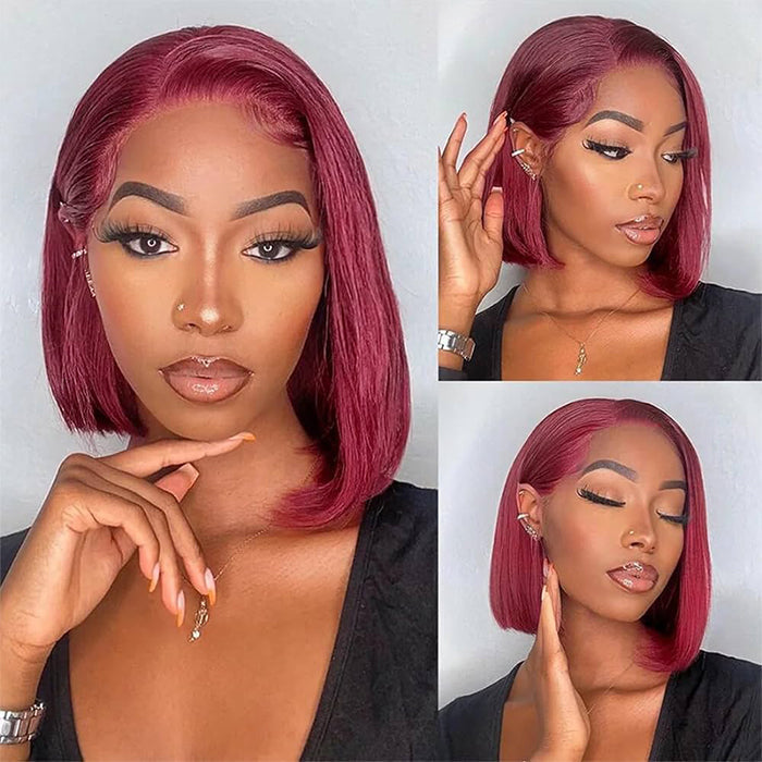 99J Burgundy 13x4 Short Bob Lace Front Wigs For Black Women Pre Plucked Glueless Human Hair Wigs