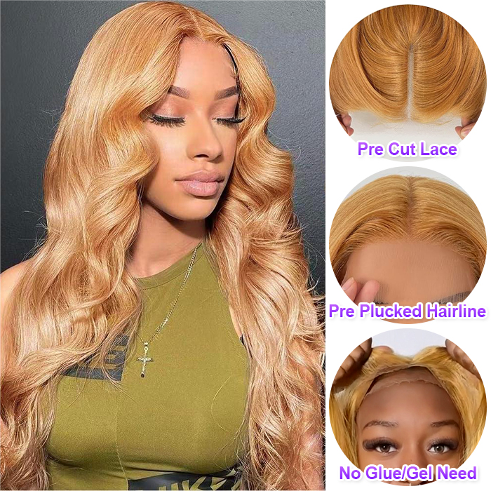 #27 Honey Blonde Straight/Body Wave Upgrade 8x5 Pre Cut HD Lace Ready & Go Glueless Human Hair Wigs