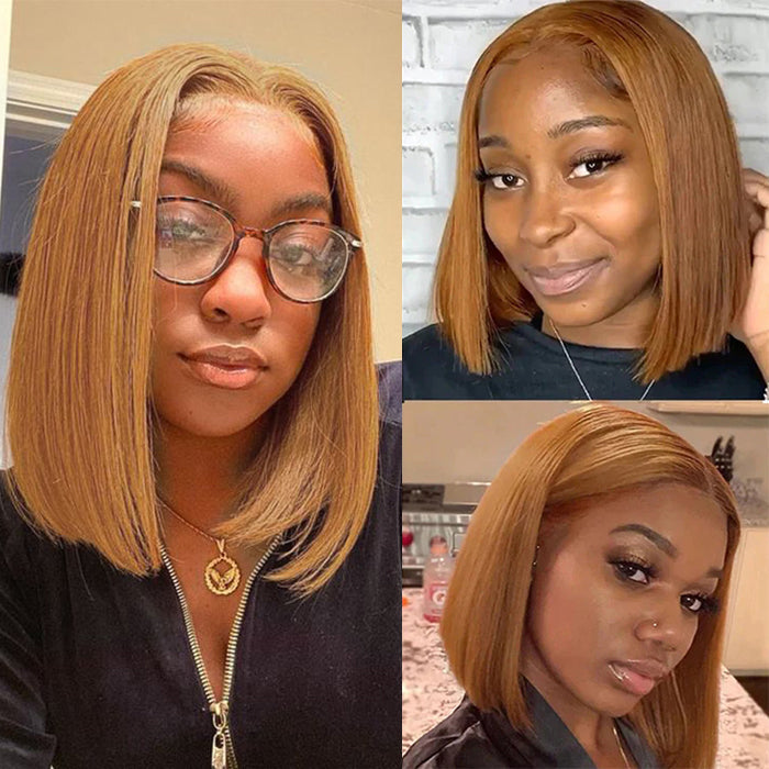 #30 Light Brown Short Straight Bob 13x4/4x4 Lace Wig 100% Human Virgin Hair