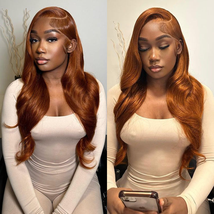 #30 Light Auburn Brown Wigs Straight & Body Wave Colored Human Hair Wigs 13*4 HD Lace Wigs