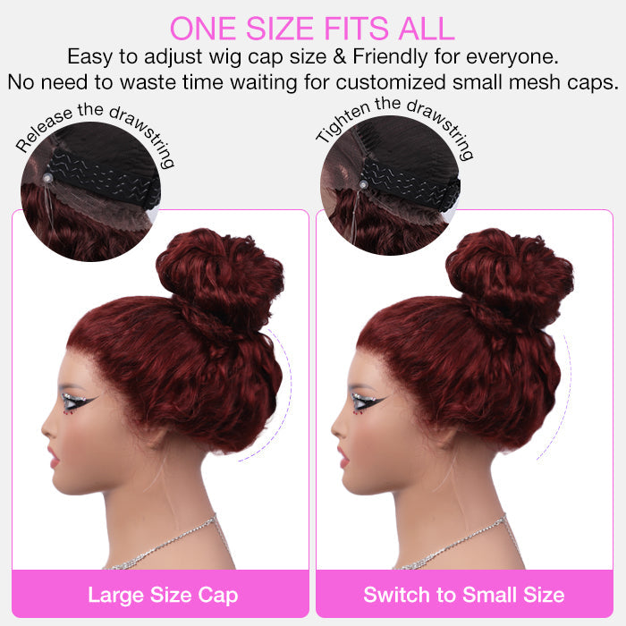 #33 Reddish Brown Water Wave Invisi-Pull String Snug Fit 360 HD Lace Frontal Pre-Cut & Pre-Plucked Glueless Wig