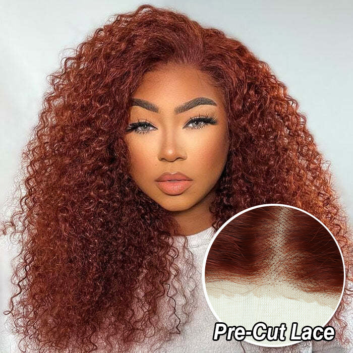 Reddish Brown Curly Glueless Wig Pre-plucked 8x5 Pre Cut HD Lace Wig Quick & Easy