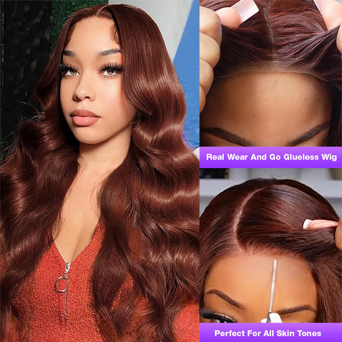 #33 Reddish Brown Color Upgrade 8*5 Pre Cut HD Lace Closure Wigs Glueless Ready & Go Wig