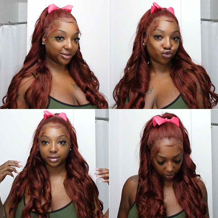 Reddish Brown Human Hair Body Wave Wigs 13X4 HD Lace Front Wigs Pre-Plucked Hairline