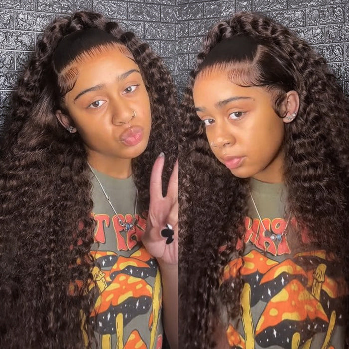 Glueless Invisi-String Snug Fit 360 HD Lace Frontal #4 Chocolate Brown Deep Wave Put on & Go Wigs