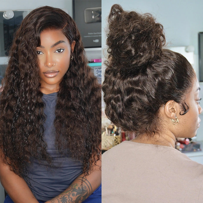 Glueless Invisi-String Snug Fit 360 HD Lace Frontal #4 Chocolate Brown Deep Wave Put on & Go Wigs