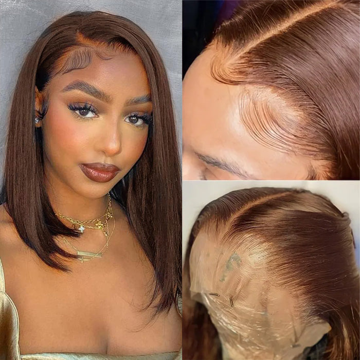 #4 Chocolate Brown Short Straight Bob 13x4/13x6 Lace Front Wig Human Virgin Hair