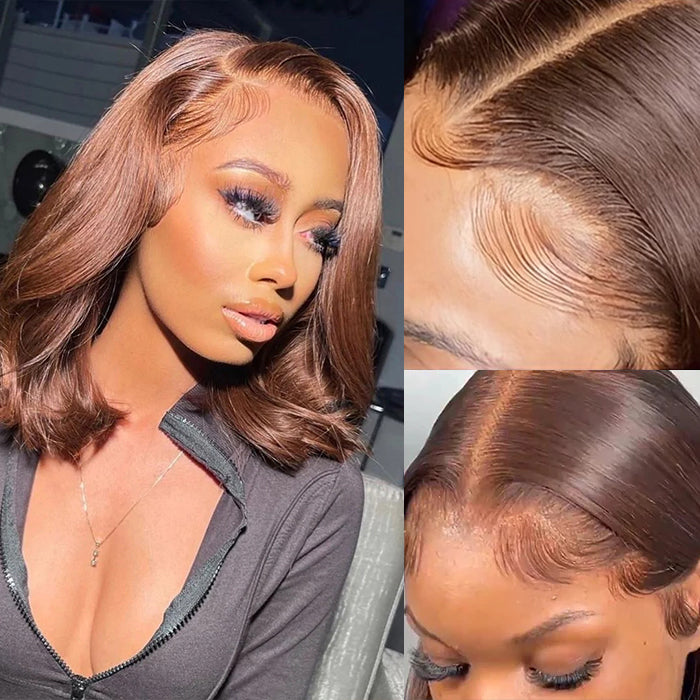 #4 Chocolate Brown Short Straight Bob 4x4/5x5 Lace Closure Wig Human Virgin Hair 150% Density