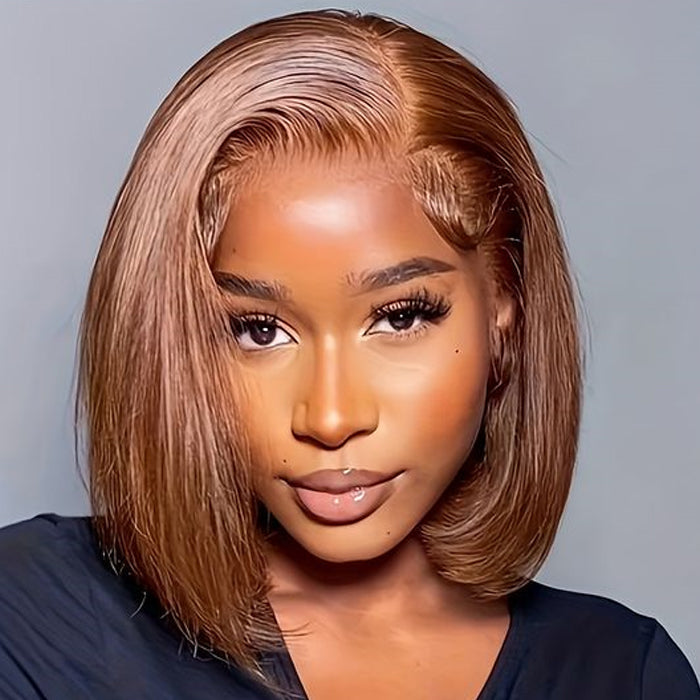 #4 Chocolate Brown Short Straight Bob 4x4/5x5 Lace Closure Wig Human Virgin Hair 150% Density